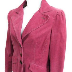 Bebe Blazer Fitted Corduroy Pink Satin Floral Lining Princess Cut Cotton Spandex